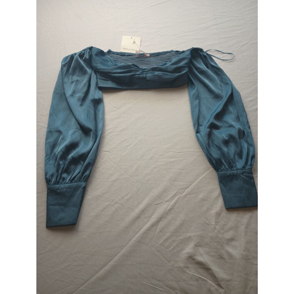 SkyLar Rose Teal Blue Satin Off Shoulder‎ Crop Top Long Sleeve XS NWT 12171SK